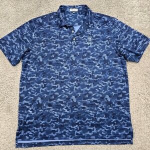Peter Millar Mens Golf Polo Shirt Blue Palm Camo Performance Size XL‎ Preppy